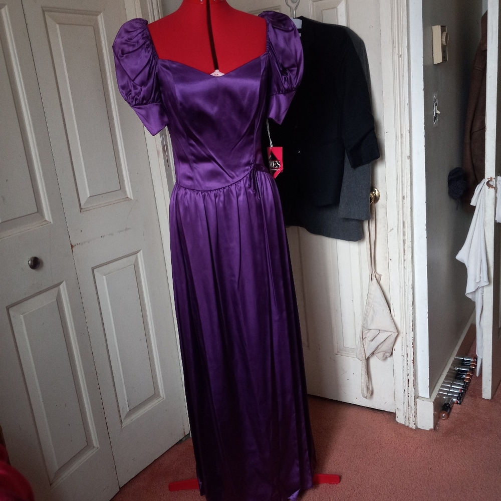 Vintage 80s Plum Color Prom Bridesmaid Gown New with Tags S/M